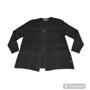 Karen Scott Black Lightweight Open Pointelle Cardigan Sweater Size 2X